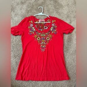 JWLA Red Floral Embroidered Top *small flaw